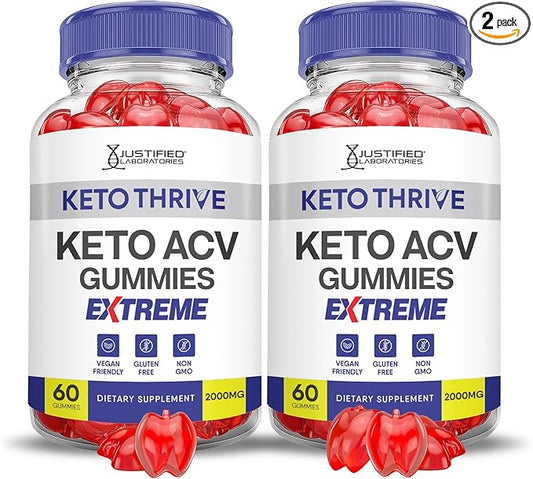(2 Pack) Keto Thrive Keto ACV Gummies Extreme 2000MG Keto Thrive Keto Gummies Apple Cider Vinegar Formulated with Pomegranate Beet Juice Powder B12 Vegan Non GMO 120 Gummys