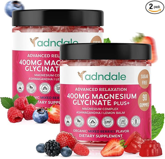 180 CT Calm Magnesium Glycinate Gummies 400 mg/Serv - with Ashwagandha, Magnesium Malate & Taurate - Sugar Free Chews for Adults & Kids Relaxation, Stress Relief, Night Rest, Muscle & Cardio Support
