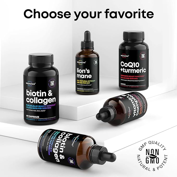 Biotin and Collagen Supplements - Hair Growth Vitamins - Made in USA - Hair and Nails Vitamins for Women - Biotin Vitamins for Hair Skin and Nails - Vitamin B Complex - Hyaluronic Acid - 60 Caps