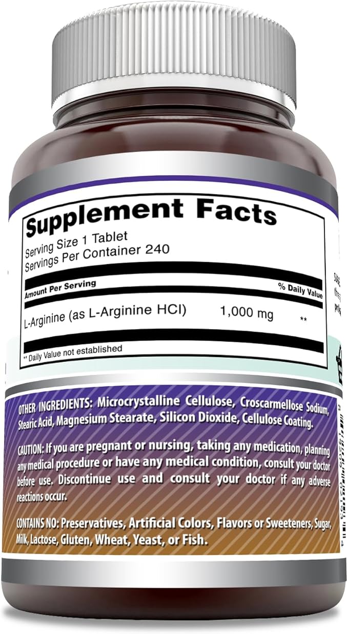 Amazing Formulas L-Arginine 1000mg Tablets | Amino Acid Supplement for Women & Men | Non-GMO | Gluten Free | Made in USA (240 Count)