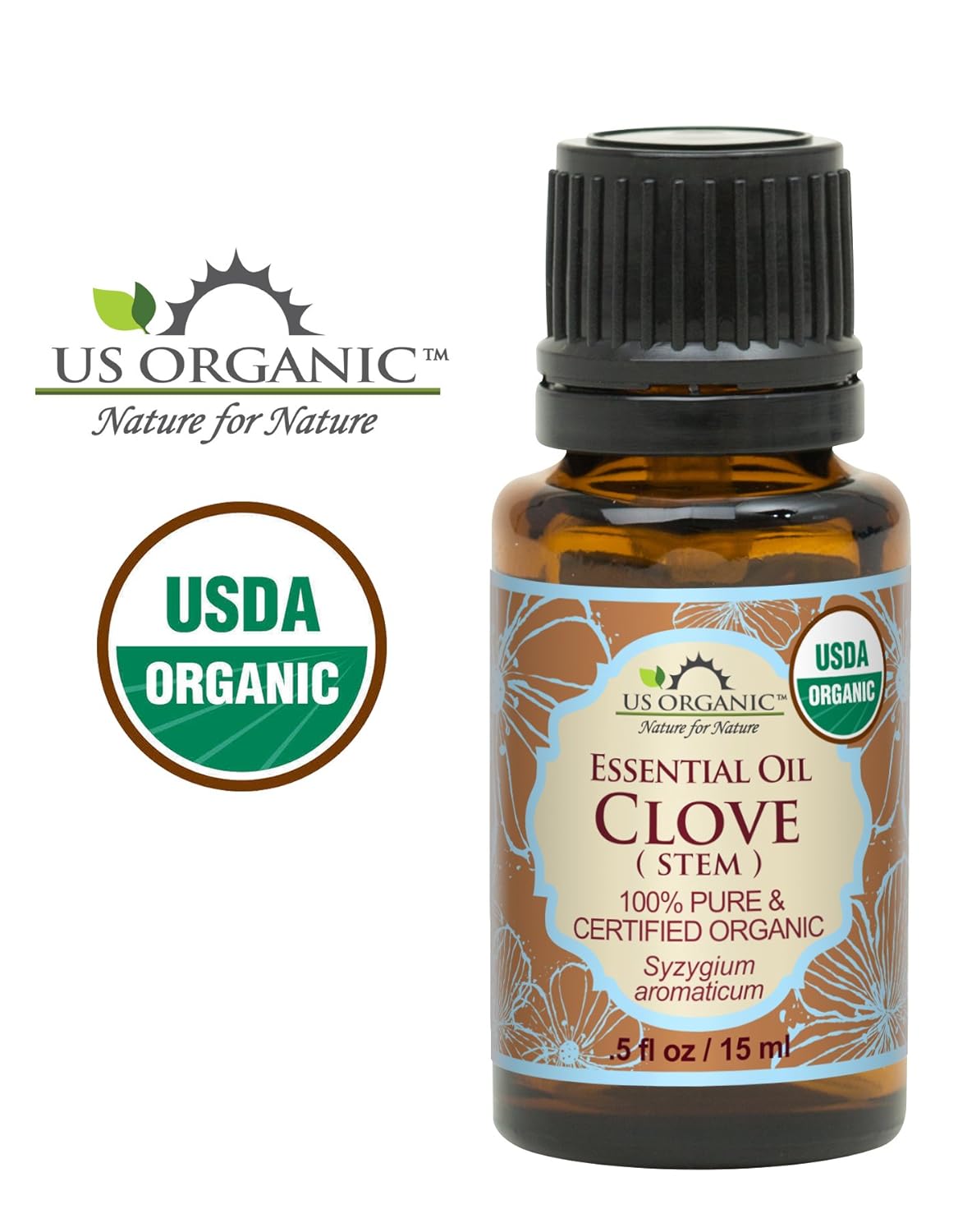US Organic 100% Pure Clove Stem Essential Oil - USDA Certified Organic, Steam Distilled (15 ml)