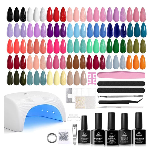Beetles Gel Nail Polish Kit with U V Light - 32 Colors Nail Kit 55 Pcs Gel Polish Set Four Seasons Glow Pro Base & Matte Glossy Top Coat Nails Stuff Soak Off DIY Art Set Gifts for Women Teen Girls