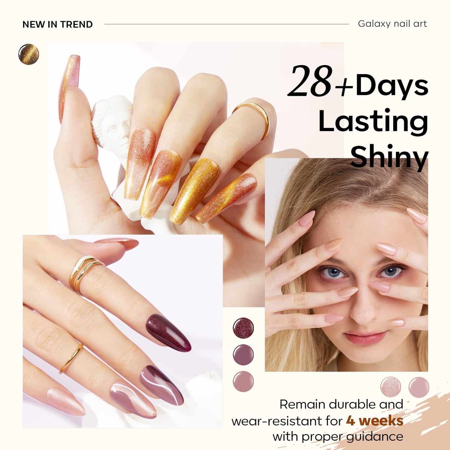 modelones Gel Nail Polish Set, 6 Colors Nude Brown Gel Polish Glitter Burgundy Shiny Champagne Gold Magnetic Cat Eye Effect Sparkle Stunning Home Nail Art Kit Gift for Girl Women