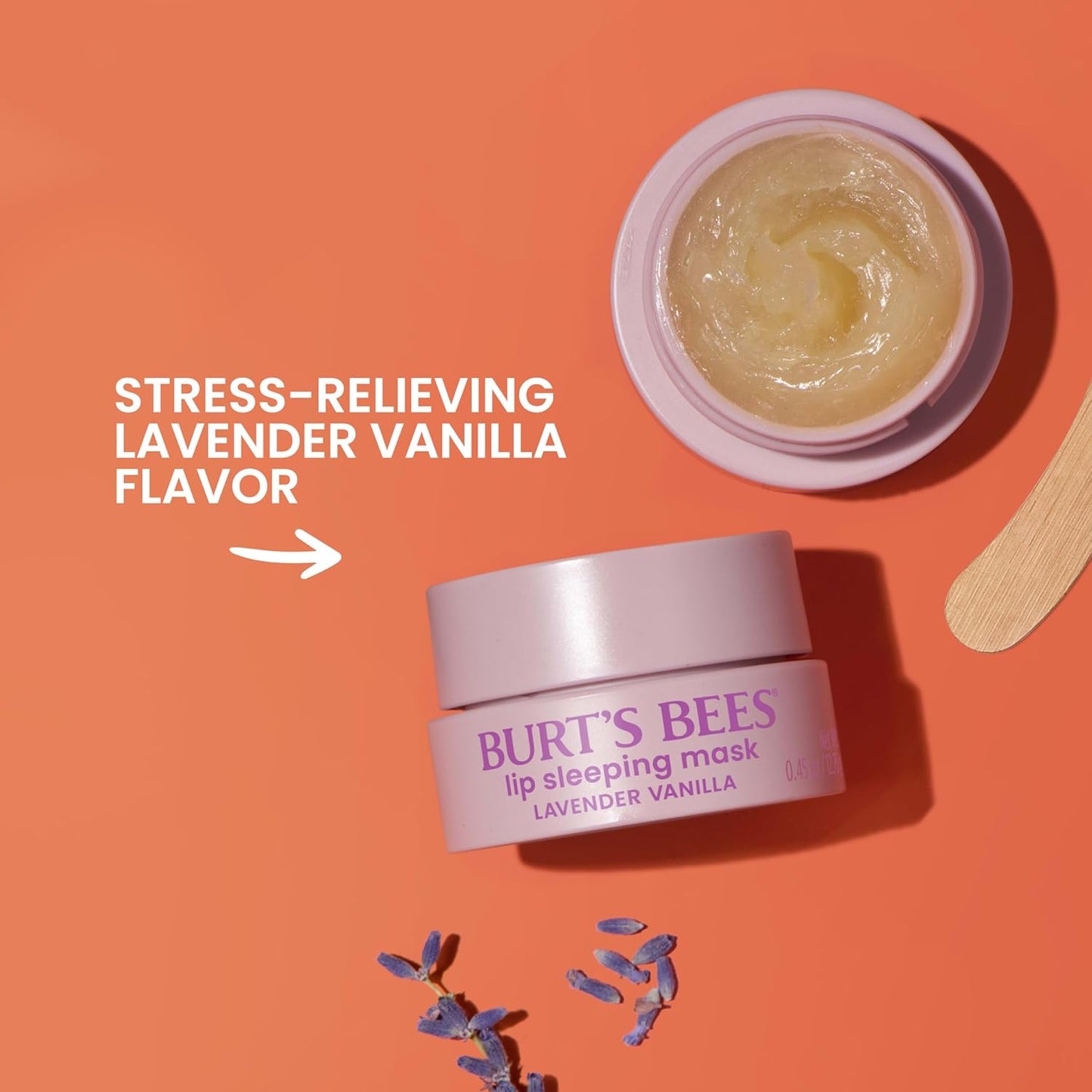 Burt’s Bees Lavender Vanilla Lip Sleeping Mask, With Hyaluronic Acid and Squalane Moisturizer To Instantly Hydrate Lips, Overnight Mask and Treatment, 0.45 oz.