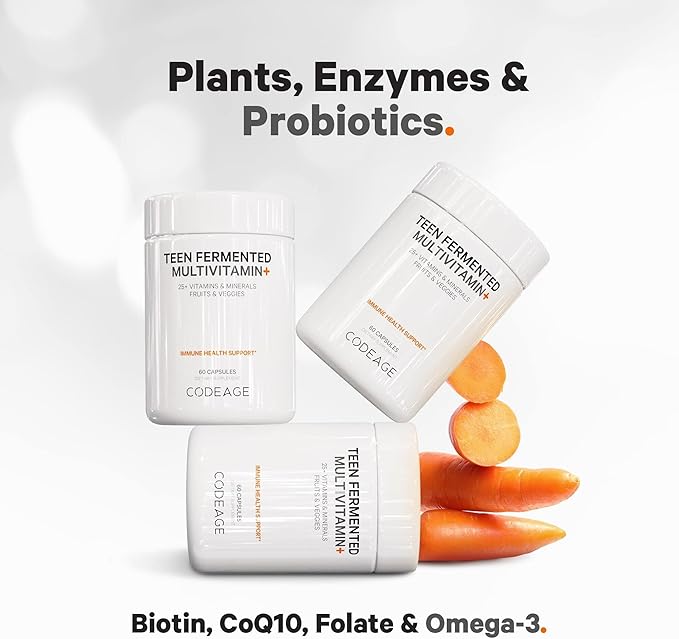 Codeage Teen’s Daily Multivitamin Supplement, 25+ Vitamins & Minerals for Teenage Boys & Girls, Organic Whole Foods Vitamins for Teenagers, Vitamin A, B Vitamins, Vitamin C, D, E, K, Omega-3, 2 Pack