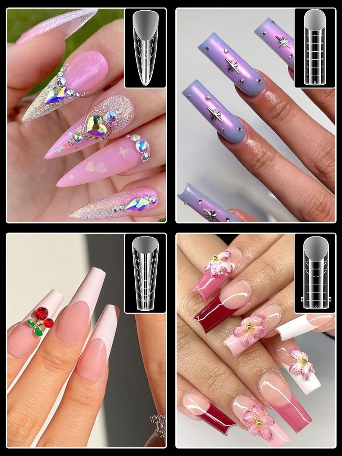 TOROKOM 288PCS Nail Dual Forms for French Nails, Dual Nail Forms Molds Acrylic Nail Tips, 144PCS Duet System Dual Forms Sticker Silicone Reusable Pads, 12 Styles Scale for Manicure Extension, Clear