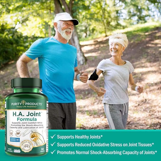 Purity Products HA Joint Formula Hyaluronic Acid + Key CoFactors - Joint + Skin Multi Collagen (Type I, II & III) - 5-Loxin - Olive Fruit Extract - Joint Flexibility + Mobility - 90 Capsules (3)
