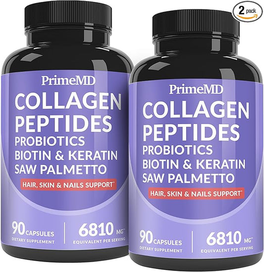 27-in-1 Hair Skin and Nails Vitamins (6810mg) w/Biotin 10000mcg - Collagen Supplements for Men and Women Hair Growth Vitamins, Keratin Supplements with Probiotics, Saw Palmetto (90 ct, Pack of 2)
