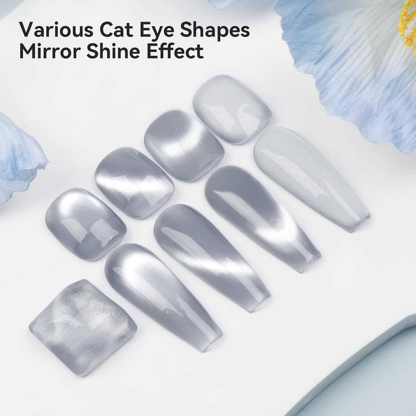 Cat Eye Gel Nail Polish Moonlight Magnetic Nail Polish Silver Glitter Mirror Glass Smoothie Cateye UV Gel Polish Holographic for Nail Art Manicure DIY at Home 1PC 12ML