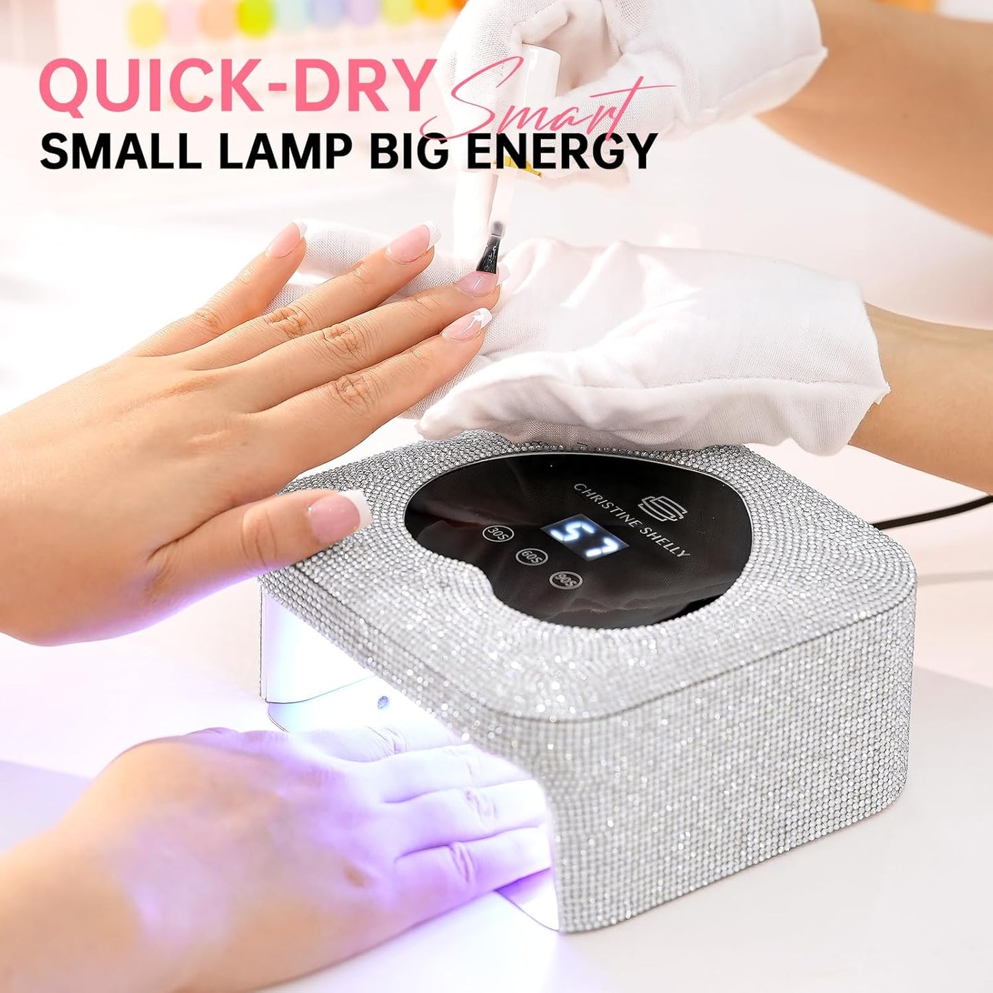 UV Nail Lamp, CHRISTINE SHELLY UV Light for Gel Nails, 48W Plug-in Mini Diamond Nail Lamp Nail Dryer with Touch Control Auto Sensor and 3 Timer Settings Nail Light Curing Lamp, Home, White Diamond