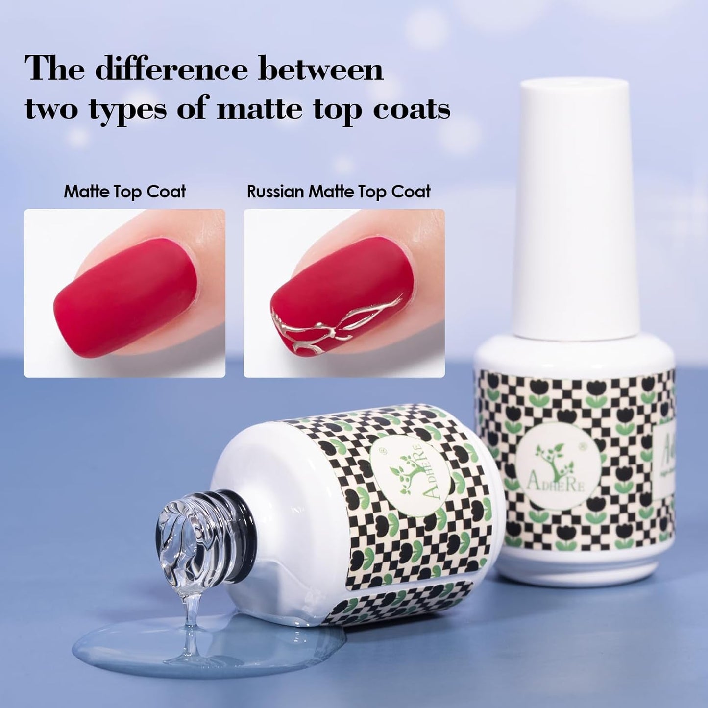 ADHERE Matte Gel Top Coat for Gel Nail Polish, 15ml Powder-Resist Matte Finish for Detail Chrome Powder Painting Long Lasting DIY Home Nail Salon