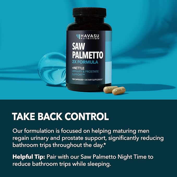 Saw Palmetto with Stinging Nettle Extract - 2X Formula Saw Palmetto Prostate Support Supplement for Men's Health - DHT Blocker for Men to Support Hair, Bladder and Prostate Health - 2 Month Supply