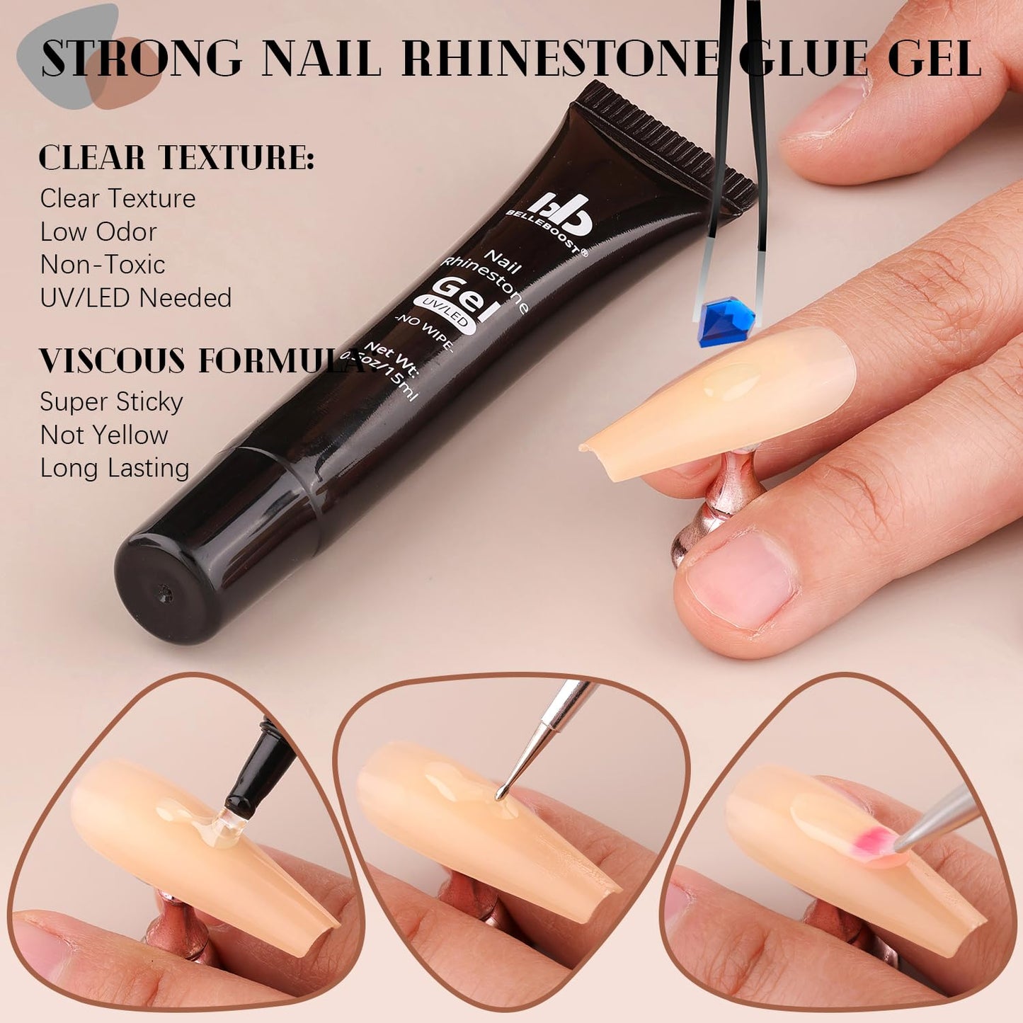 Royal Blue Glass Nail Rhinestones - 1680 Pcs Multi Shapes + 1500 Pcs Round Crystal with Glue Gel for Nail Art