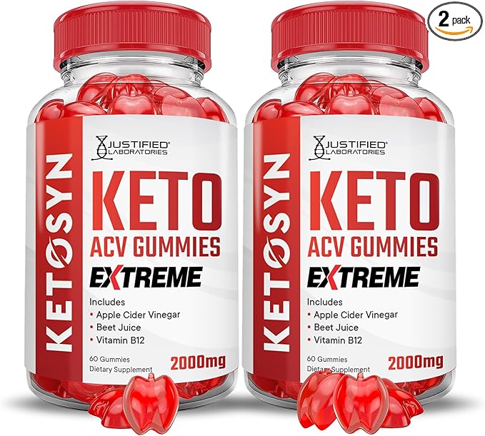 (2 Pack) Ketosyn Keto ACV Gummies Extreme 2000MG Ketosyn Keto Gummies Apple Cider Vinegar Formulated with Pomegranate Beet Juice Powder B12 Vegan Non GMO 120 Gummys