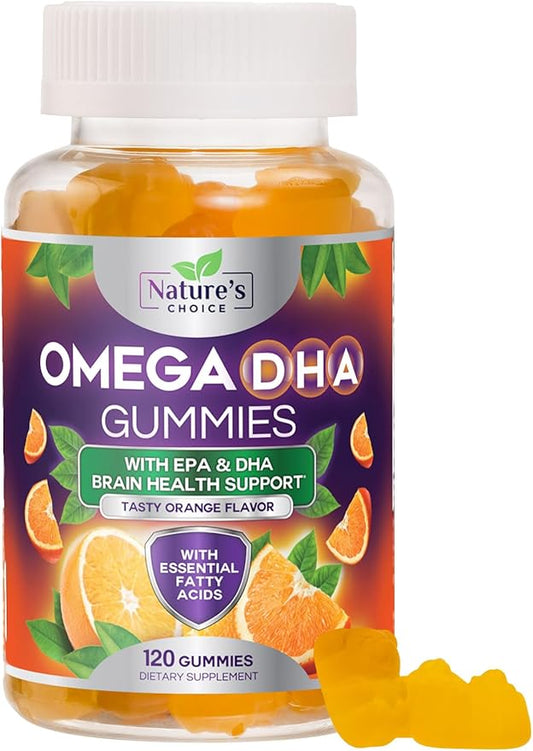Omega 3 Fish Oil Gummies - Triple Strength Omega 3 Gummy Vitamins, High Absorption EPA & DHA Fatty Acids, for Heart Health & Brain Support, Nature's Fish Oil Supplement, Orange Flavor - 120 Gummies