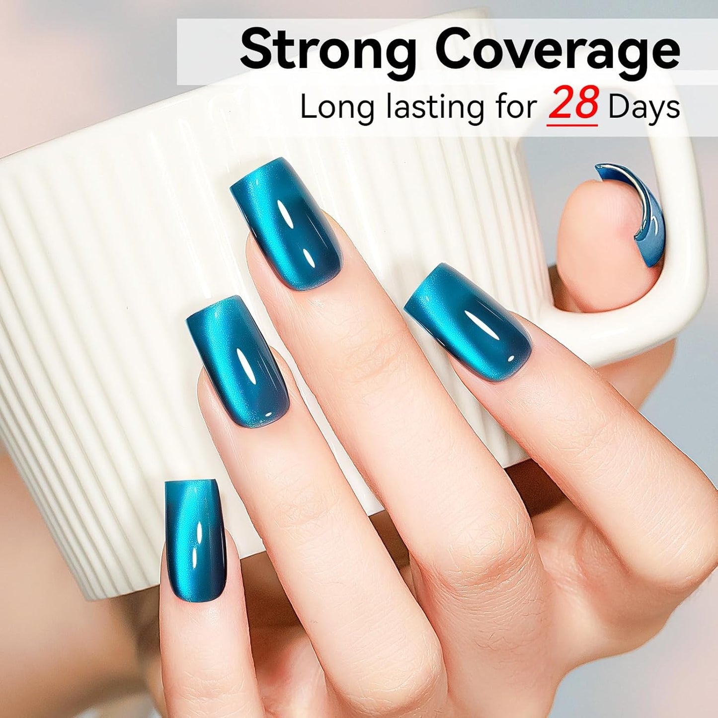 Cat Eye Gel Nail Polish, Sea Blue Jelly Glass Magnetic Nail Polish Magic Holographic Effect, Glitter UV Gel Sparkle Crystal Color for Nail Salon DIY At Home