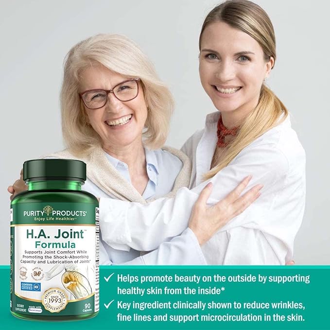 Purity Products HA Joint Formula Hyaluronic Acid + Key CoFactors - Joint + Skin Multi Collagen (Type I, II & III) - 5-Loxin - Olive Fruit Extract - Joint Flexibility + Mobility - 90 Capsules (3)