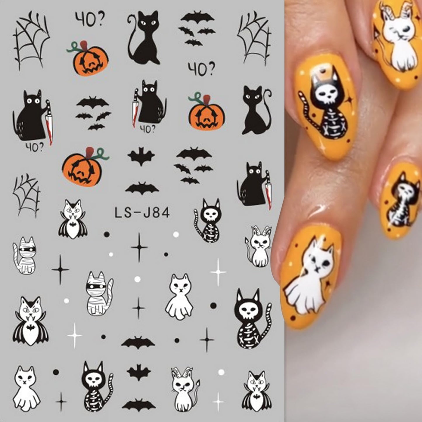 Halloween Nail Art Stickers Decals 6 Sheets Fall Scary Ghost Skull Fire Nail Decoration 3D Self-Adhesive Cute Pumpkin The Day of Dead Spider Web Acrylic Nail Supplies for Women Girls