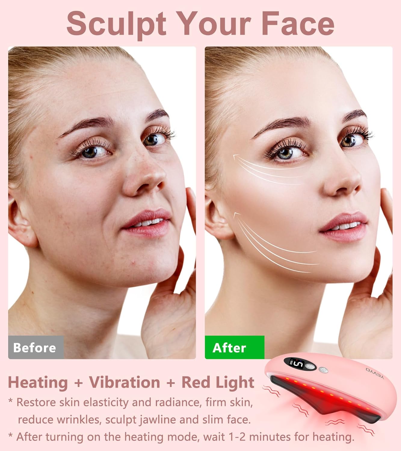 Gua Sha Facial Tool, Electric Black Obsidian Guasha Tool for Face, Chin, Neck, Body, Heated Vibrating Massage Gua Sha Stone for Face Sculpting