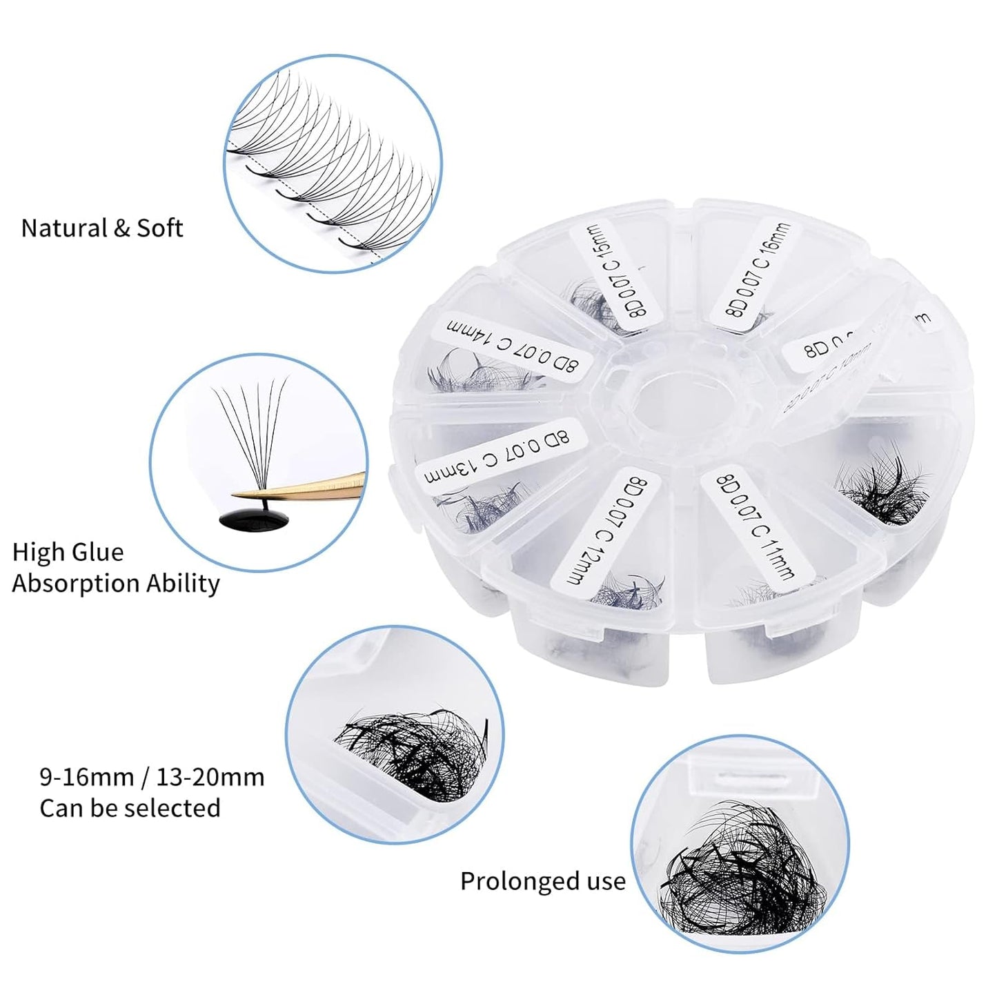 Premade Fans for Lash Extension: 6P, Wendy, Handmade Fans, Pre-made, For Lash-Artists, D, 9-16mm