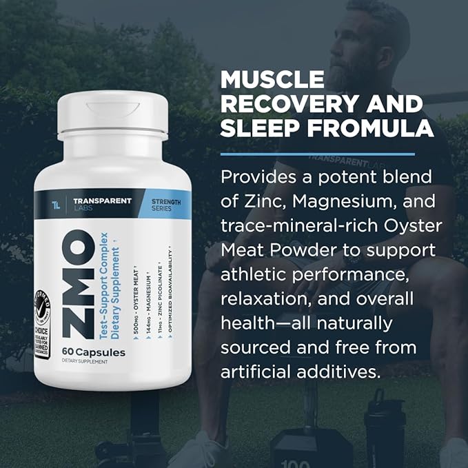 Transparent Labs ZMO - Muscle Builder for Men & Women with Zinc, Magnesium Glycinate, & Oyster Powder for Muscle Recovery - 60 Count