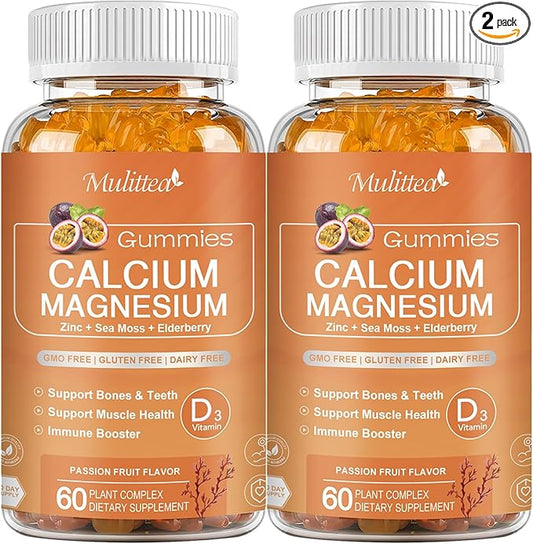 1200mg Calcium Gummies with D3,K2,Zinc - Plant Complex Calcium Magnesium Supplement with Glycinate,Potassium,Vitamin C &Whole Natural Food for Bone & Immune Support- 60 Chewable Gummy Sugar-Free