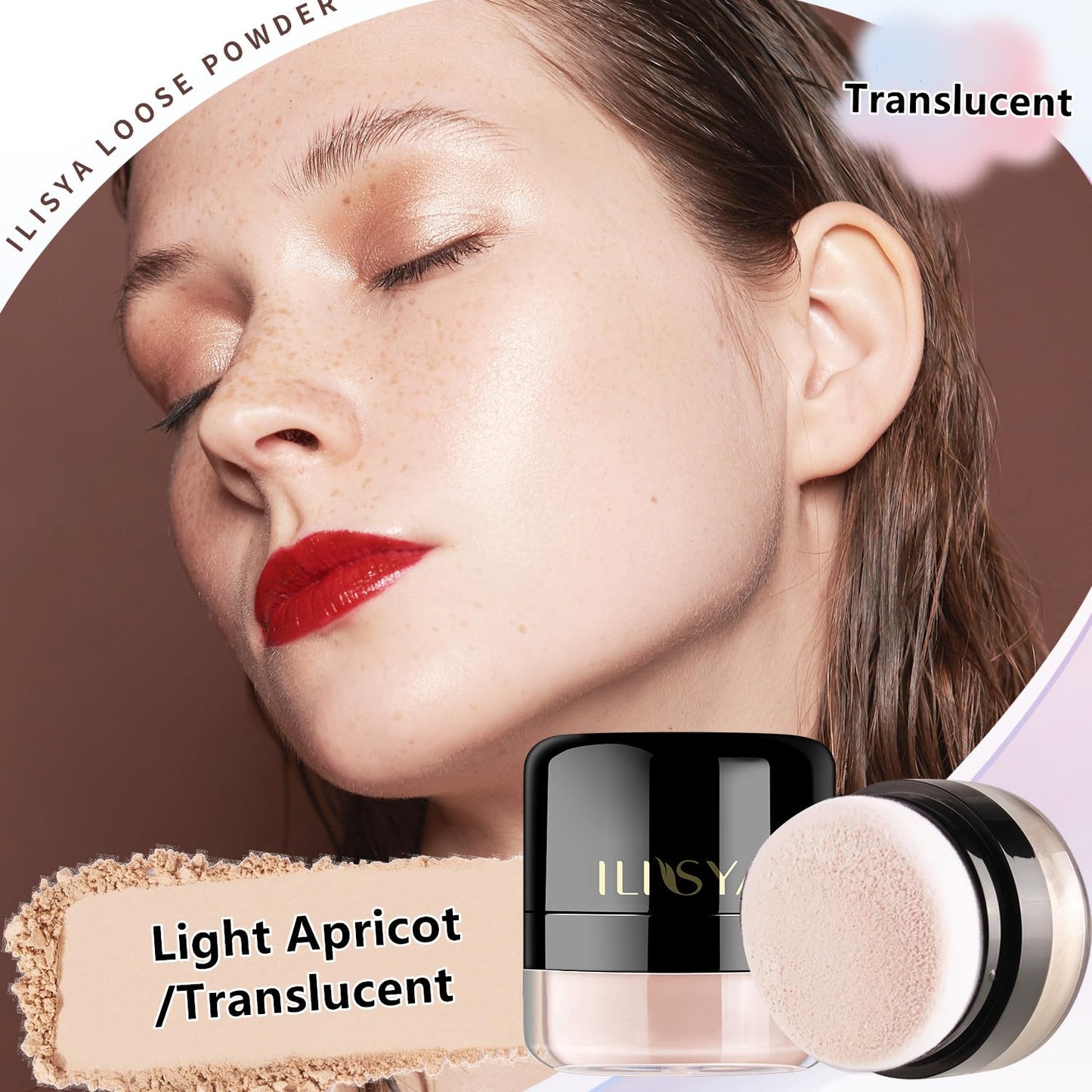 ROUSE Setting Powder Lightweight Loose Powder Finishing Powder Long-Lasting Face Powder Waterproof with Soft Mushroom Powder Puff & Mirror, Matte Finish,0.28 Oz (Light Apricot/Translucent)