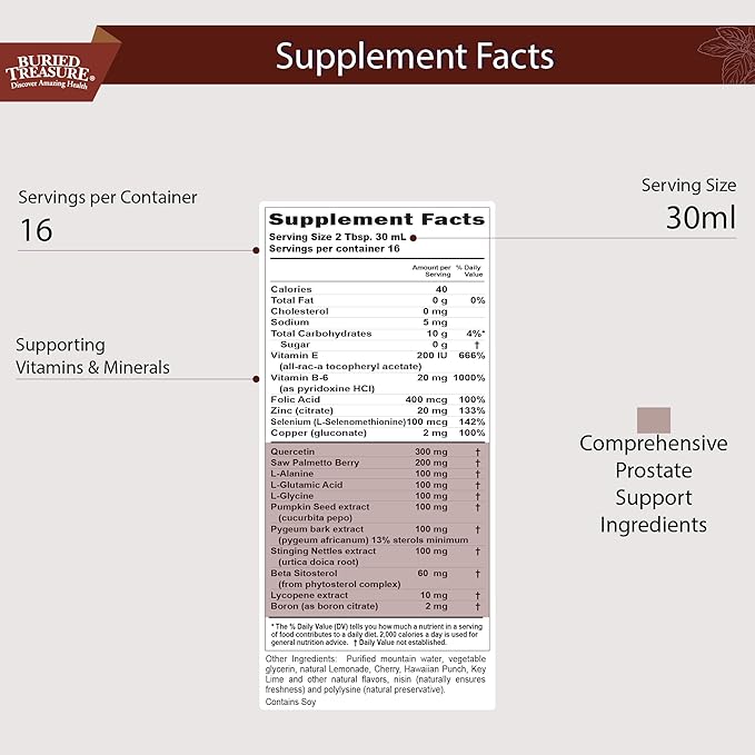 Buried Treasure: Men's Prostate Complete - Natural Herbal Formula Supplement w/ Saw Palmetto, Pygeum Bark, & Stine Nettles to Support Healthy Urinary & Prostate Function - 16 oz