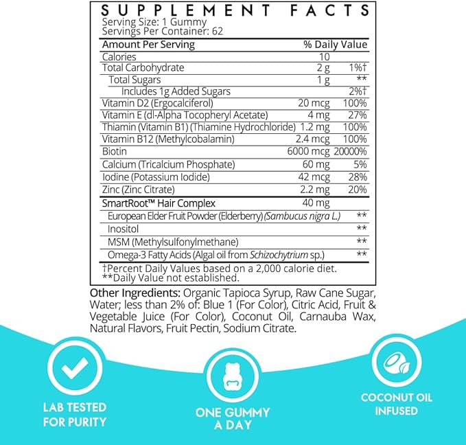 Sugarbear Hair Vitamin Gummy 6 Month Supply Extra Strength Biotin 6000mcg + Bamboo Hair Brush - Growth for Men & Women, Vegan Vitamin B12, Inositol, Elderberry, Certified Kosher, Halal, Cruelty-Free