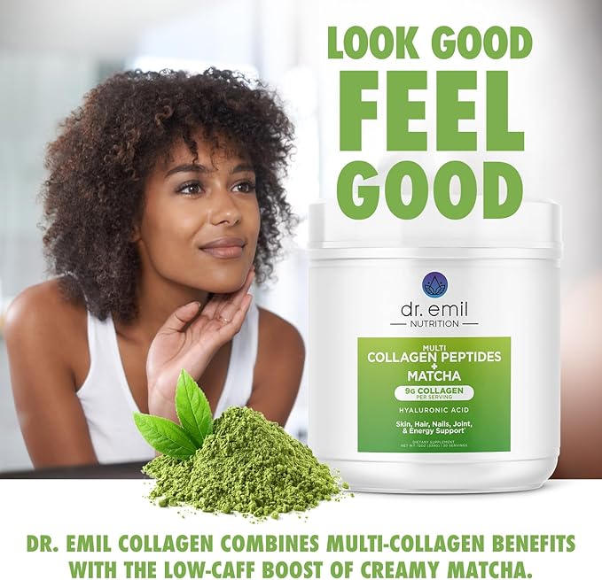 Collagen Peptides Powder - Matcha Green Tea Collagen Powder for Women - Collagen Supplements for Hair, Skin & Nails with Hyaluronic Acid - 9g Protein per Serving