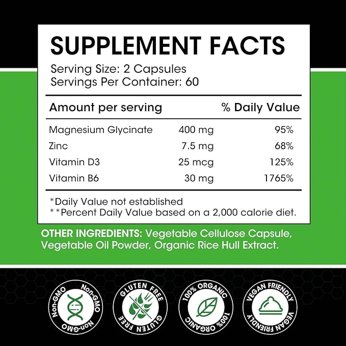 (2 Pack) Magnesium Glycinate Capsules, Magnesium Supplement 400 mg with Zinc,Vitamin D3 & B6 - Highly Bioavailable and Absorption - Bone,Heart,Joint,Immune Support - 120 Vegan Capsules for Women & Men