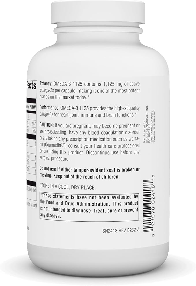 Source Naturals ArcticPure Omega-3 Fish Oil 1125mg Ultra Potency Maximum Strength EPA + DHA for Heart, Joint, Brain & Immune Health - 120 Softgels