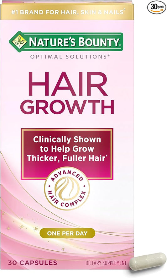 Nature's Bounty Hair Growth Supplement, 1 Per Day, Clinically Shown to Support Thicker, Fuller Hair, with Biotin, Silicon & Arginine, 30 Capsules
