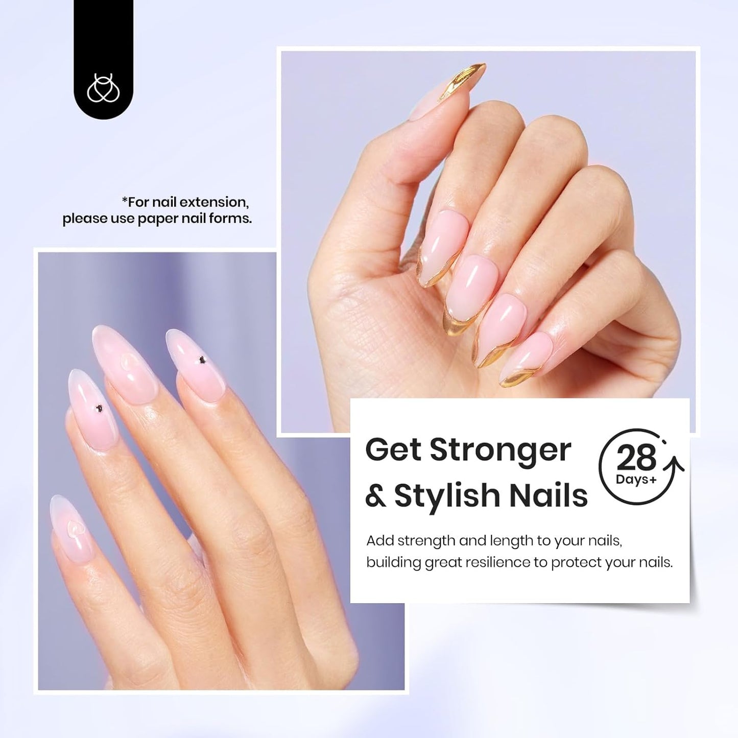 Beetles 3Pcs 15ml Builder Nails Gel with No Wipe Top Coat and Base Coat Set, Nail Extension Strengthening Nail for UV LED Lamp, Soak Off Gel Nail Polish for Nail Art