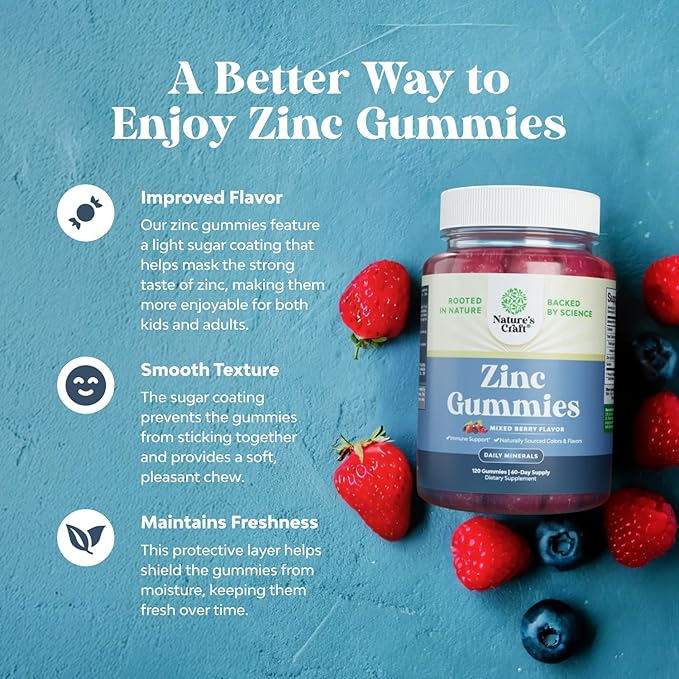 Extra Strength Zinc Gummies for Adults - Chewable Zinc Citrate 50mg Immunity Gummies for Adults - Kosher Halal Gluten and Gelatin Free Non-GMO Nut Free Great Tasting Zinc Gummies Adult Formula