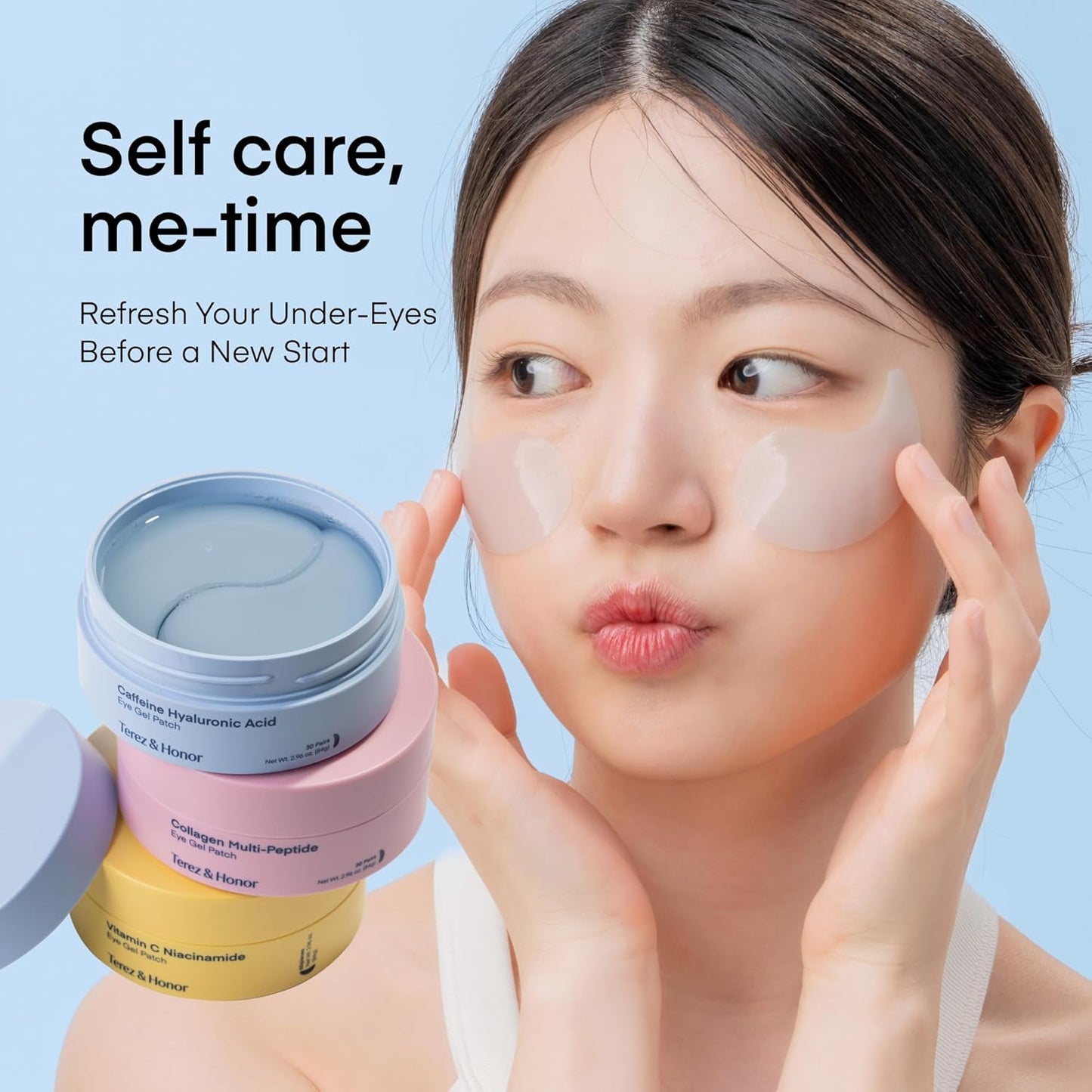 TEREZ & HONOR Eye Patches Set: Korean Hydrogel Eye Masks, 3 Pack (x 60 Pcs) with Caffeine, Collagen & Vitamin C - For Puffy Eyes, Dark Circles, Fine Lines, Wrinkles & Bags, Travel Case Included