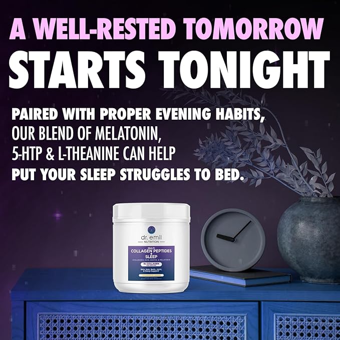 DR. EMIL NUTRITION Collagen Peptides Powder Plus Sleep Support - Collagen Powder for Women with 5-HTP, Melatonin & L-Theanine - Collagen Supplements with Biotin for Hair, Skin & Nails