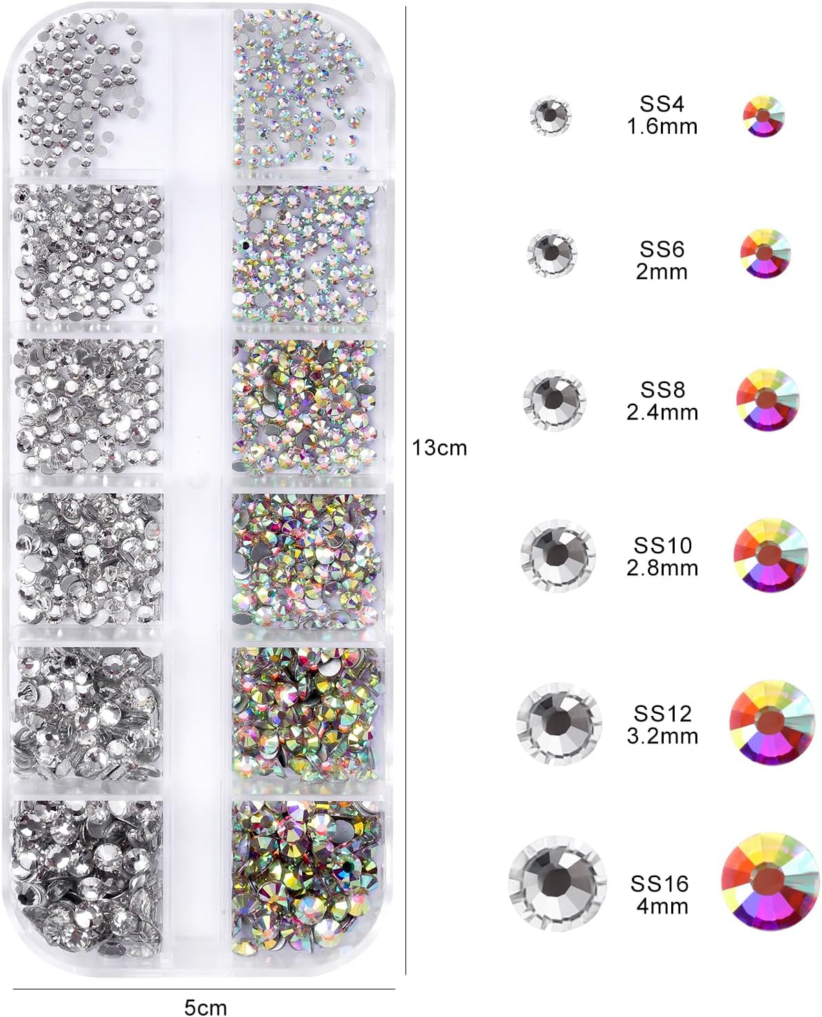 Flatback Rhinestones Half Pearls for Crafting, 1.6-4mm Colorful Crystal AB Rhinestones and 1.5-6mm Small Pearls for Bedazzling, Clothes and Nails Art
