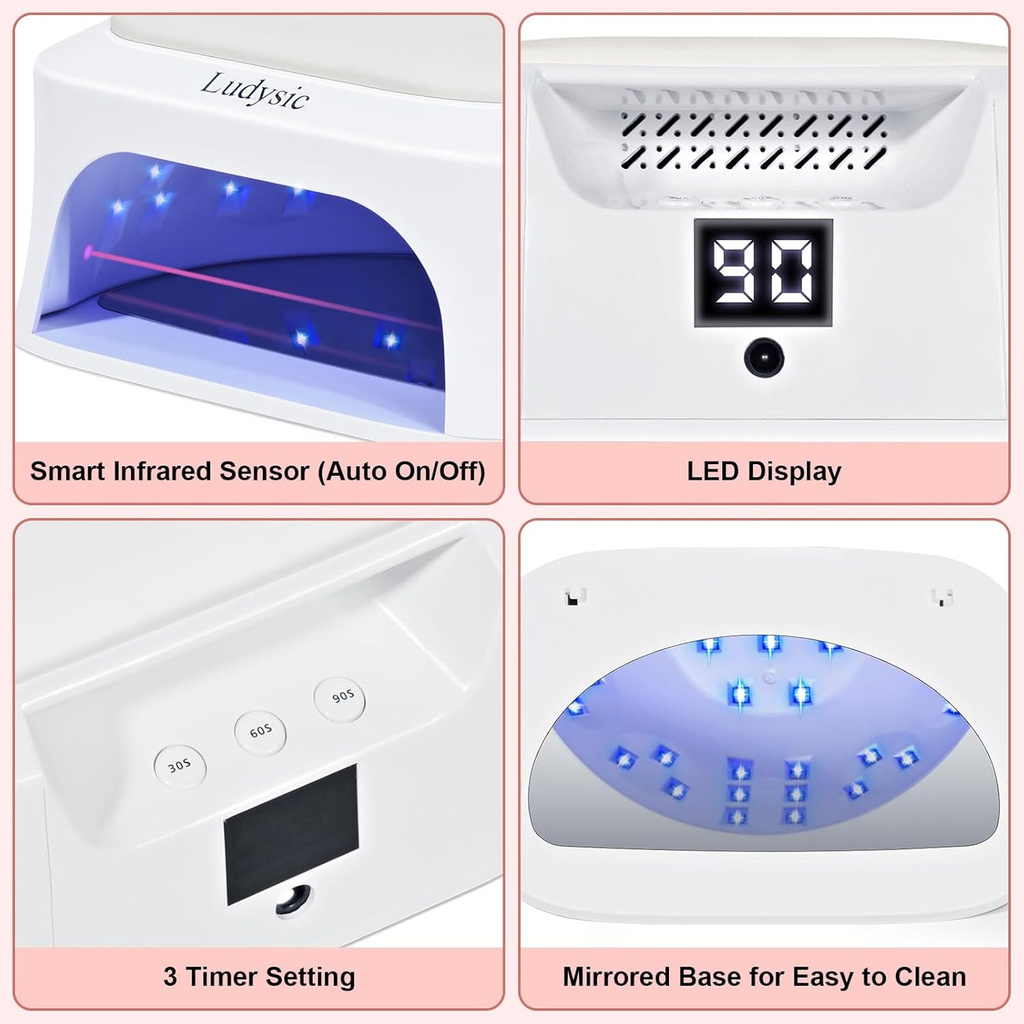 UV LED Nail Lamp with Hand Pillow,48W UV Light for Gel Nails Nail Dryer with Smart Sensor, LCD Display Fast Curing Gel Nail Polish Nail Art Tools Manicure(White)