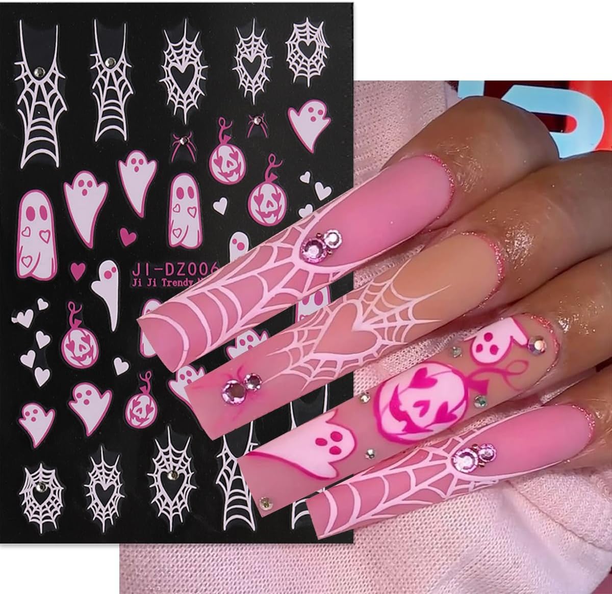 Gothic Nail Decals - 6 Sheets 3D Self-Adhesive Pumpkin Spider Web Wound Nail Stickers DIY Manicure Decoration