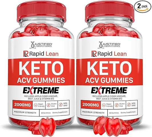 (2 Pack) Rapid Lean Keto ACV Gummies Extreme 2000MG Rapid Lean Keto Gummies Apple Cider Vinegar Formulated with Pomegranate Beet Juice Powder B12 Vegan Non GMO 120 Gummys