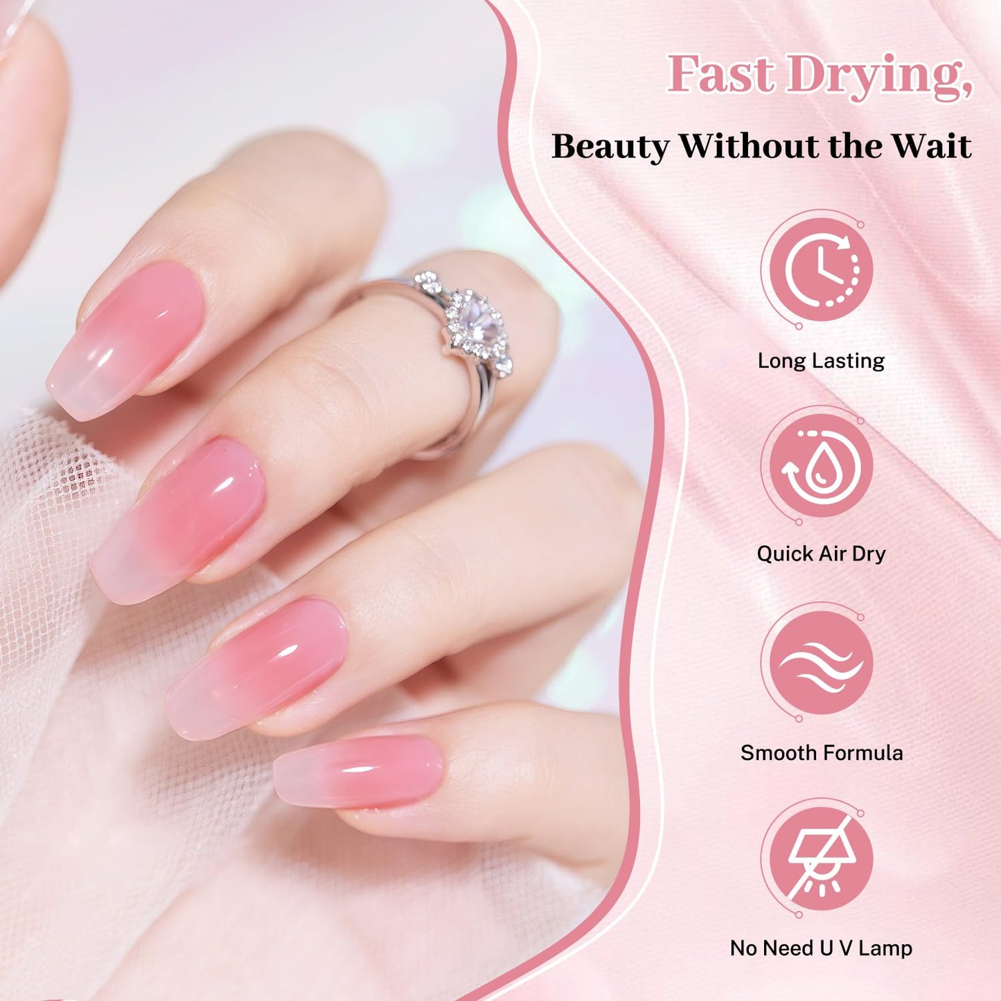 16.5ml Jelly Rose Pink Nail Polish Large Volume Quick Dry Nail Polish, Long Lasting Shine, Fingernail Toenail Nail Art DIY Home Travel Nail Art Gift