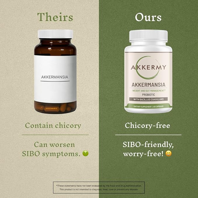 Akkermansia Muciniphila Probiotic for Weight & Gut Management - GLP-1 Boosting Supplement with Bacillus Coagulans, Vitamins B2, D3 & Chromium - SIBO Friendly, Vegan & Gluten Free - 120 Day Supply