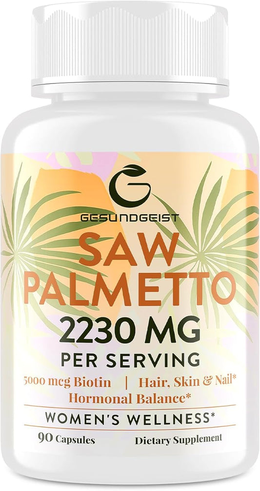 Saw Palmetto for Women Hair Loss - DHT Blocker with 5-in-1 Blend for Hair Growth, Skin & Nails, Urinary Wellness - Extra Strength Saw Palmetto Supplement - 90 Capsules