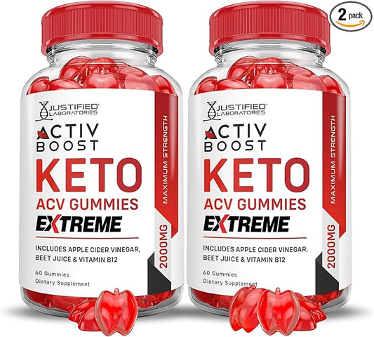 (2 Pack) Activboost Keto ACV Gummies Extreme 2000MG Active Boost Keto Gummies Apple Cider Vinegar Activ Boost Formulated with Pomegranate Beet Juice Powder B12 Vegan Non GMO 120 Gummys