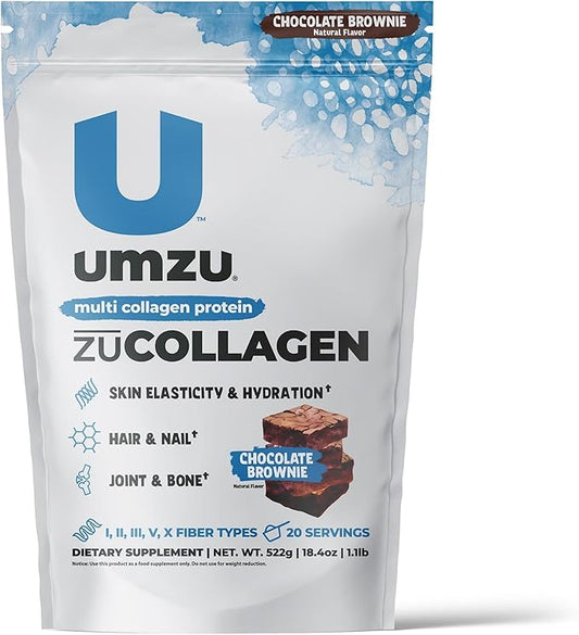 UMZU ZuCollagen Hydrolyzed Protein Powder | 5 Collagen Peptide Types for Healthy Hair, Skin, Nails, Joints & Gut | Low Calorie, High Protein (20g Protein per Serving | Chocolate)