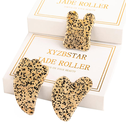 Gua Sha Facial Tools Set of 3 Guasha Massage Tool Jade Gua Sha Scraping Massager for Face,Neck, Eyes and Body,Jade Stone Guasha Board 3 Packs (Speckled Jade)