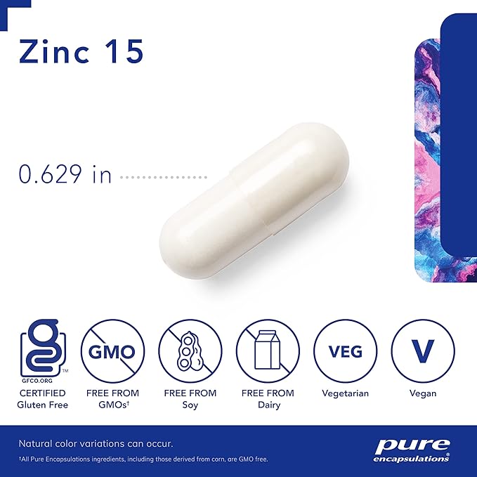Pure Encapsulations Zinc 15 mg - Zinc Picolinate Supplement for Immune System Support, Growth & Development - for Wound Healing - with Premium Zinc Picolinate - 30 Capsules