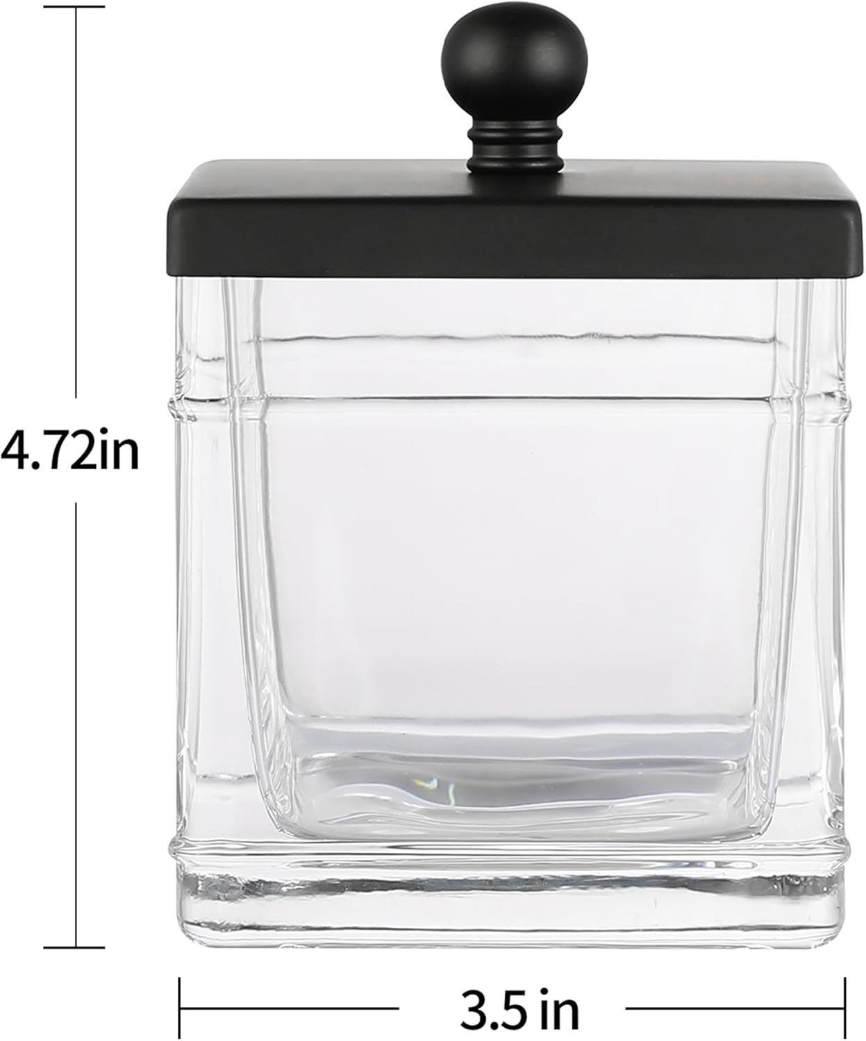 Glass Cotton Jar Holder 2 Pack– Matte Black Lid, Elegant Bathroom Storage Canister for Qtips, Cotton Balls, Floss, Makeup Organizer, Vanity & Bathroom Organization