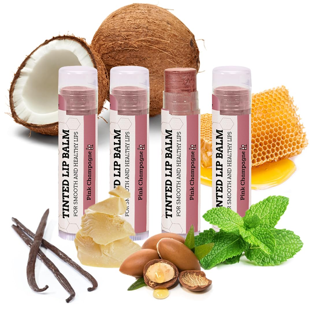 Earth's Daughter Tinted Lip Balm 4-Pack of Pink Champagne Color - Beeswax, Coconut Oil, Cocoa Butter, Vitamin - Moisturize and Beautify - Paraben Free